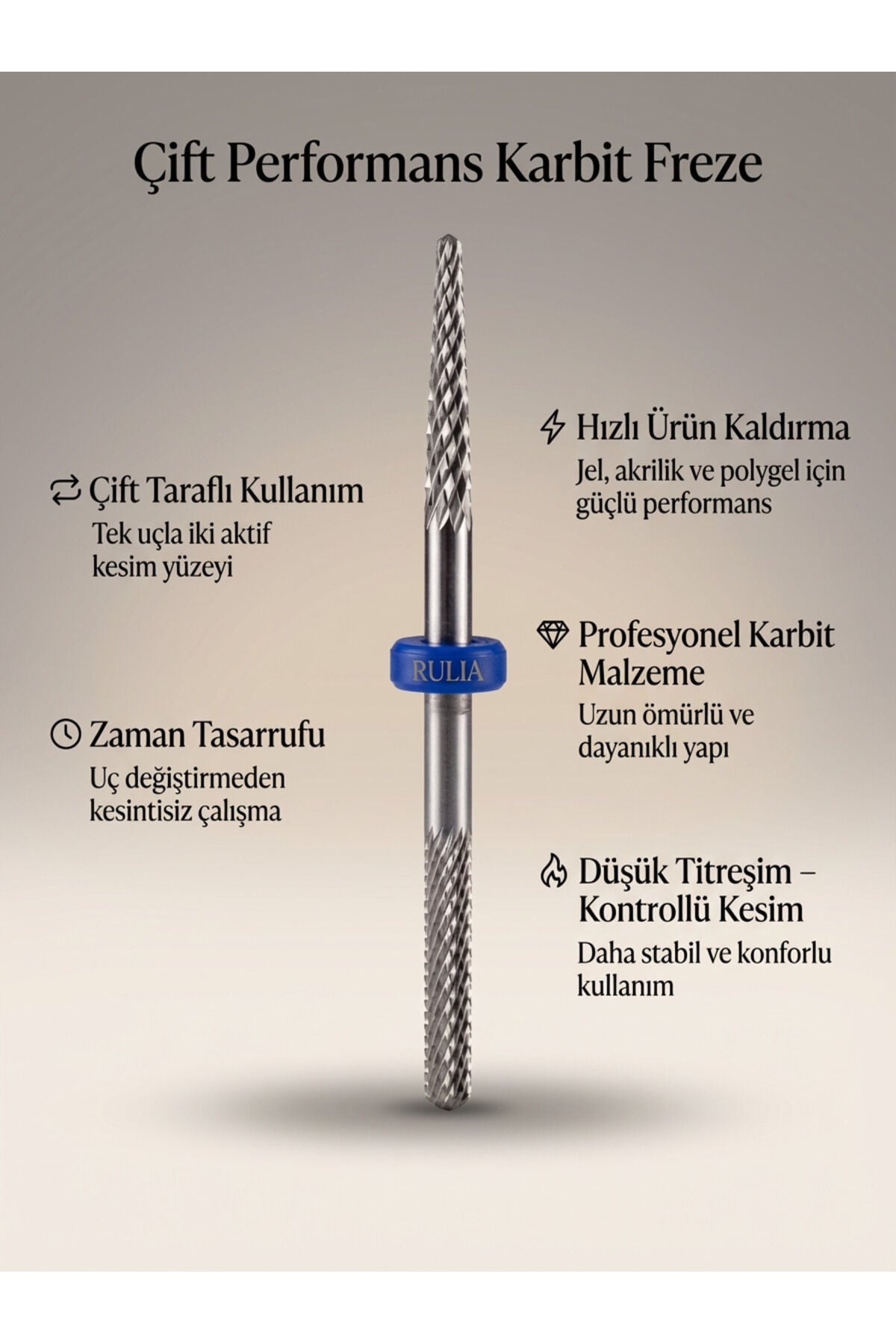 Mavi Çift Taraflı Tırnak Freze Ucu Güçlü Jel ve Protez Sökümde Maksimum Güç