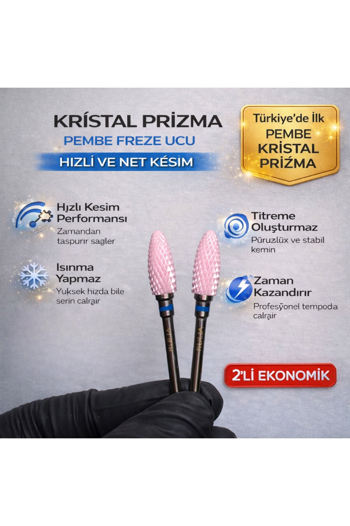 Pembe Seramik Freze Ucu | Kristal Prizma Karbit | Mavi Bant 2li Ekonomik