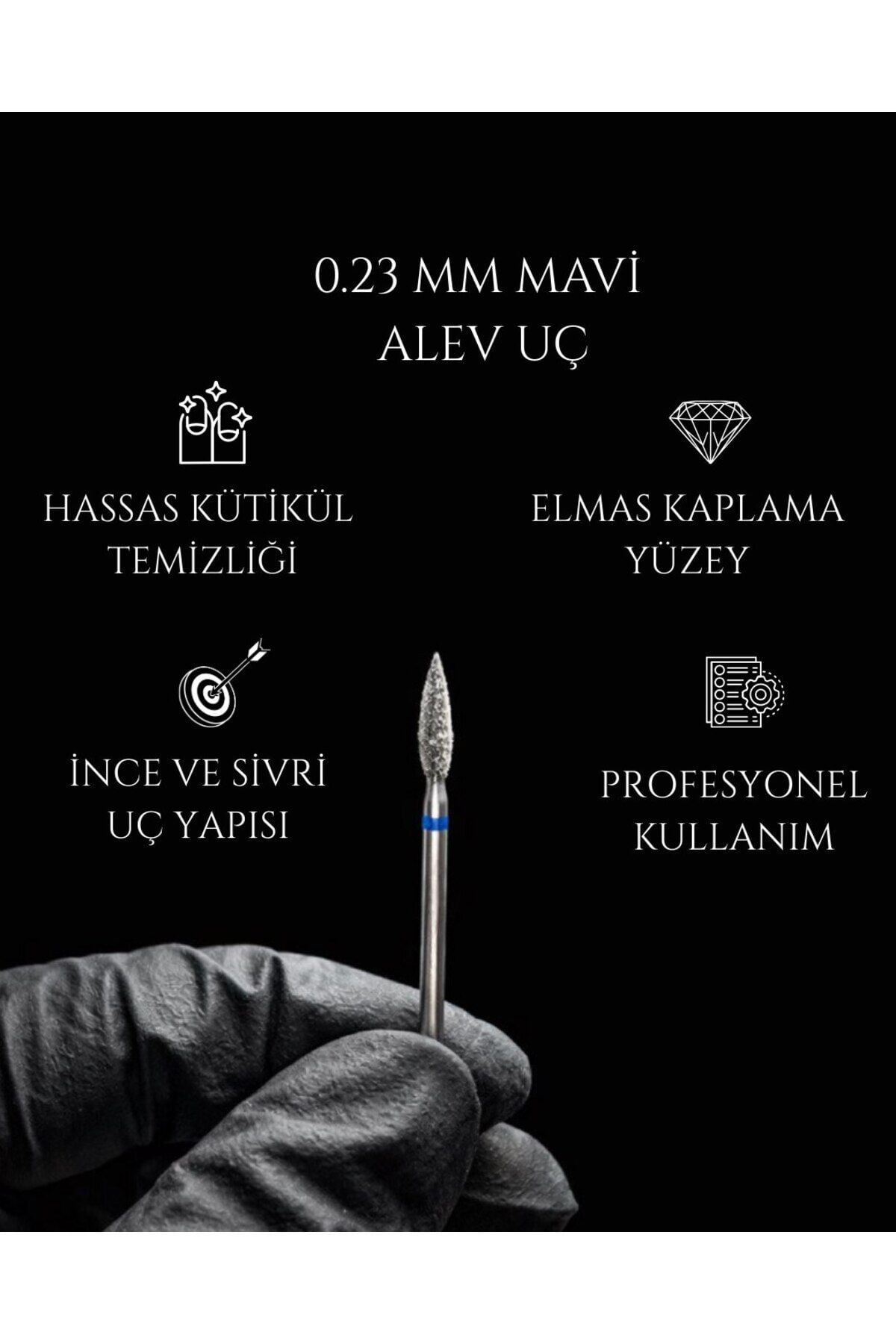 RULIA 0.23 mm Mavi Alev Elmas Freze Ucu | Hassas Kütikül ve Detay Temizliği - Renk: Mavi