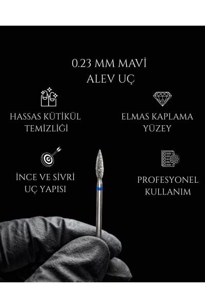 RULIA 0.23 mm Mavi Alev Elmas Freze Ucu | Hassas Kütikül ve Detay Temizliği - Renk: Mavi