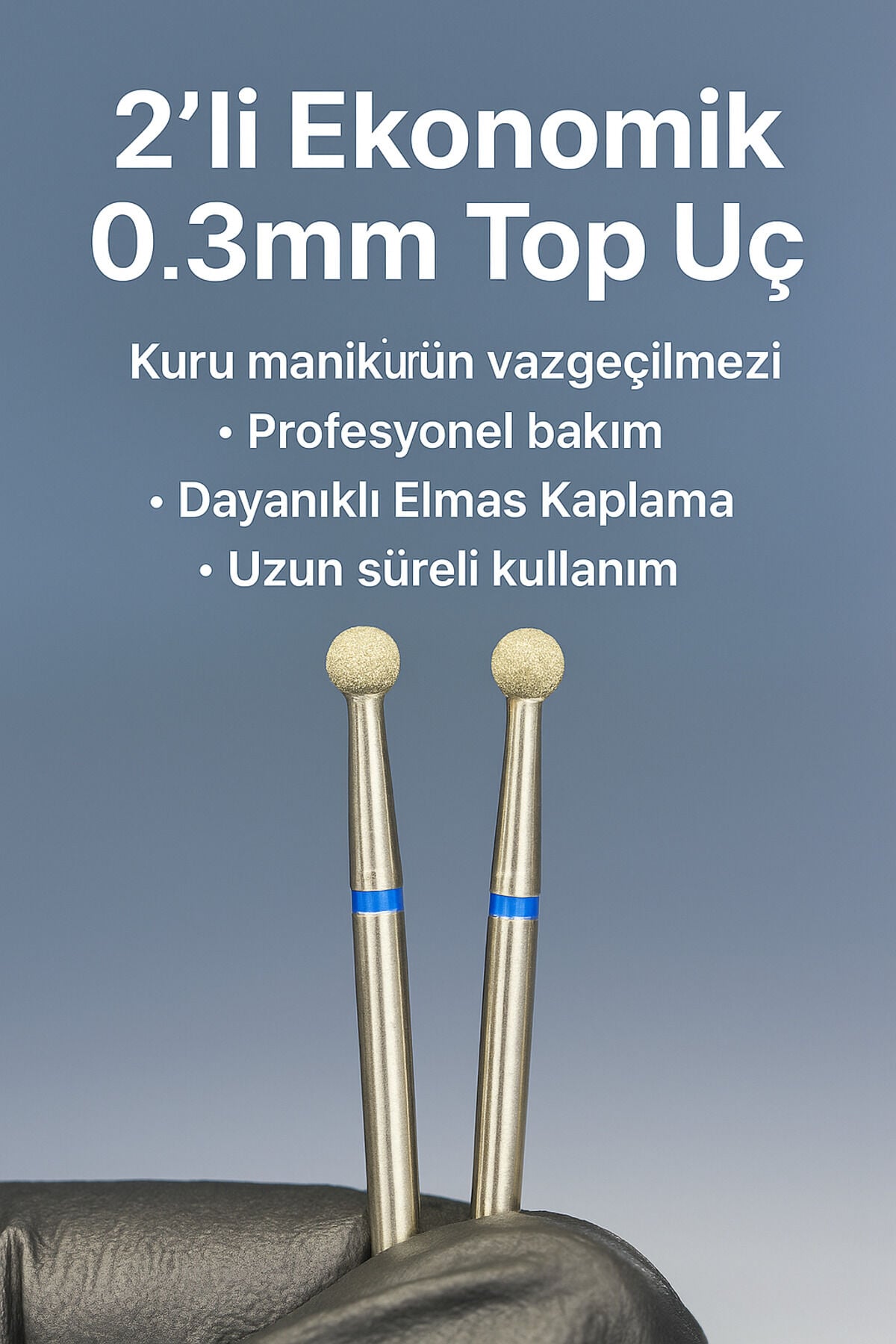 Rulia 2li Ekonomik 0.3 mm Top Freze Uç Profesyonel Kuru Manikür, Dayanıklı Kaplama ve Uzun Ömürlü