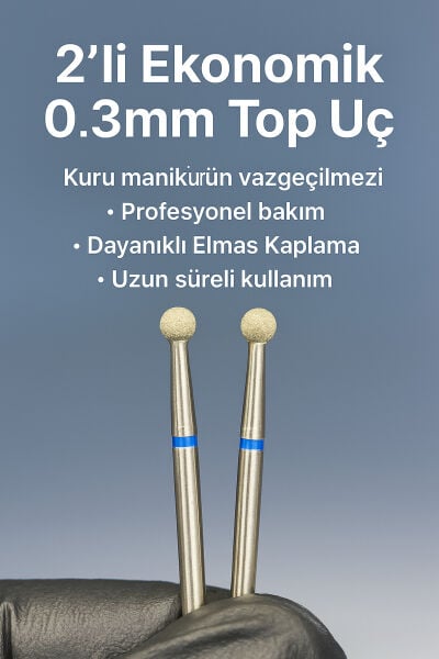 Rulia 2li Ekonomik 0.3 mm Top Freze Uç Profesyonel Kuru Manikür, Dayanıklı Kaplama ve Uzun Ömürlü