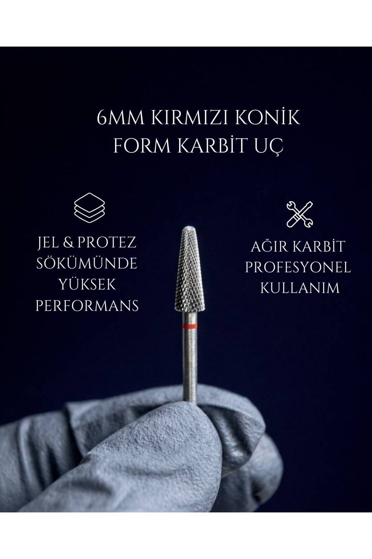 Rulia 6 mm Kırmızı Konik Karbit Freze Ucu Jel ve Protez Sökümde Güçlü - Renk: Kırmızı