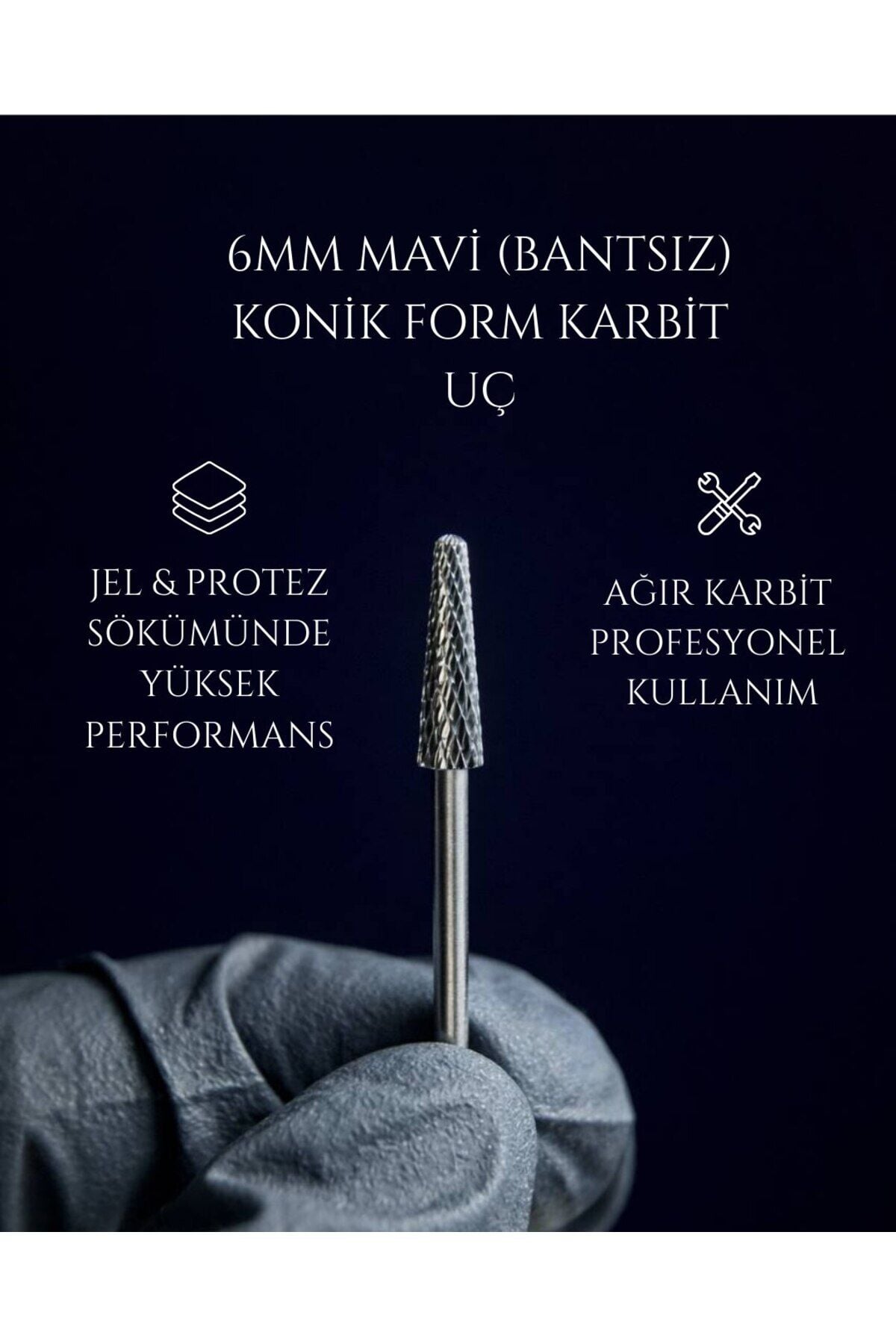 Rulia 6 mm Mavi (Bantsız) Konik Karbit Freze Ucu Jel ve Protez Sökümde Dengeli Güç