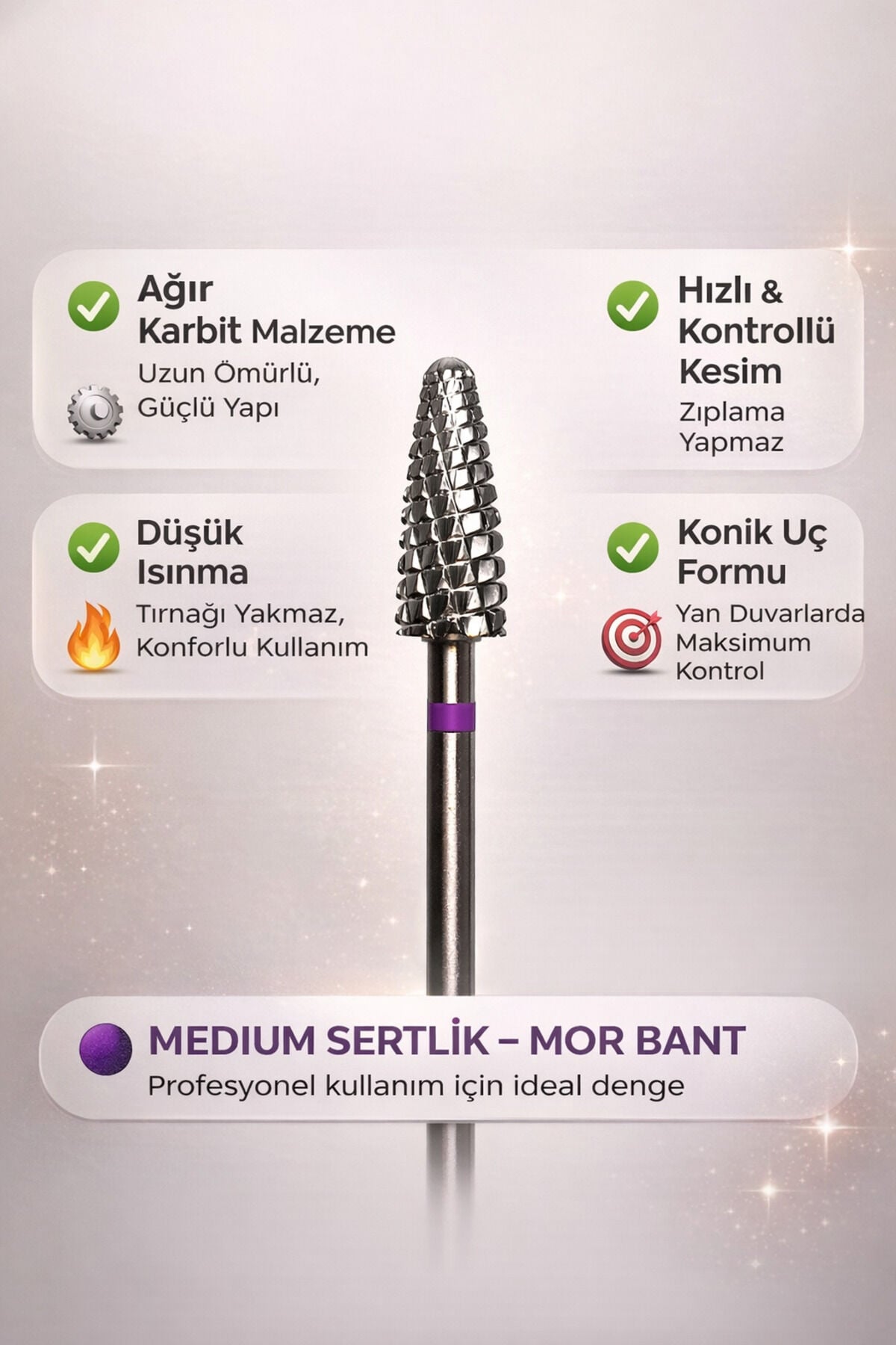 RULIA Mor Spiral Konik Karbit Freze Ucu Medium Sertlik Profesyonel Jel & Akrilik Söküm - Renk: Mor