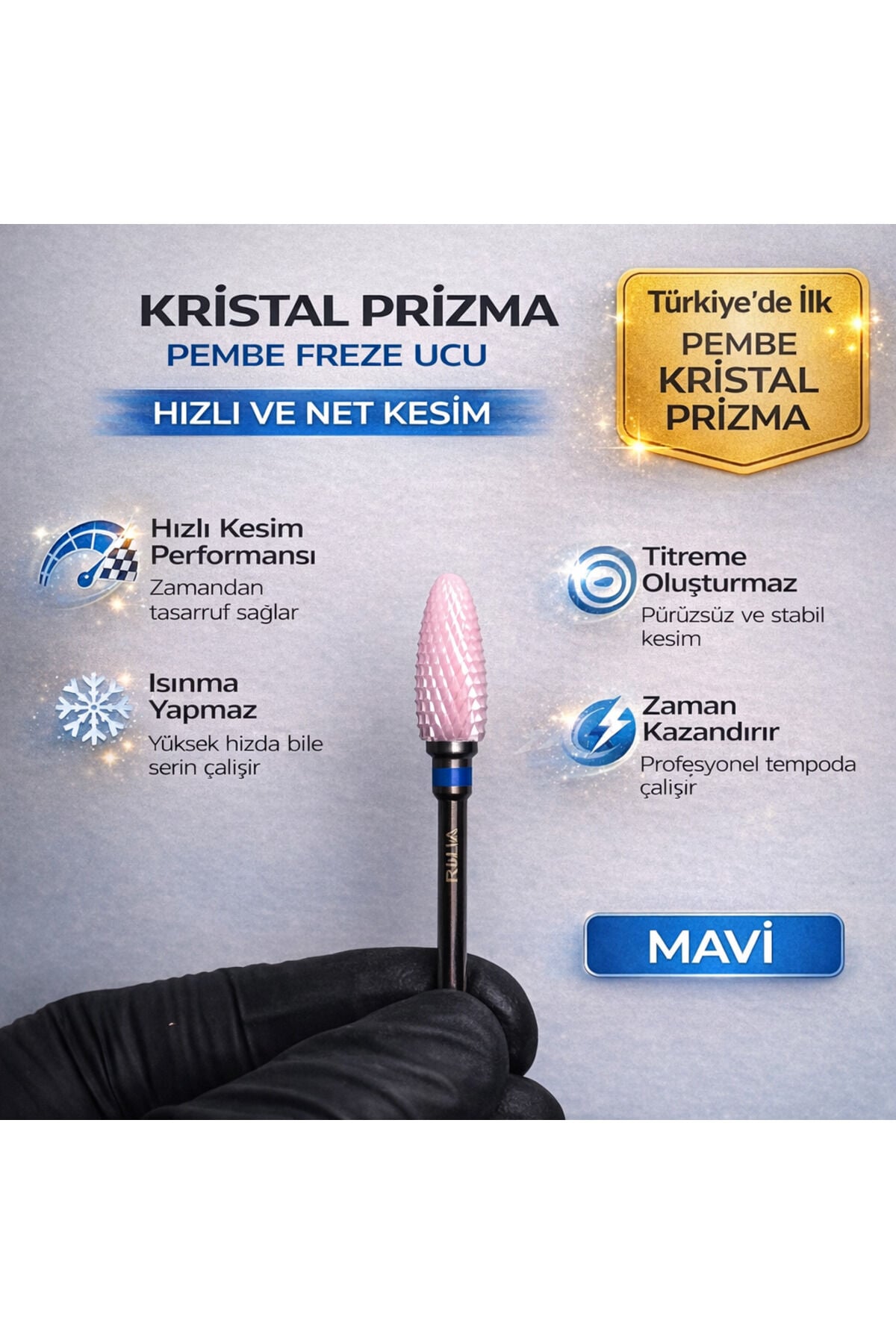 Pembe Seramik Freze Ucu | Kristal Prizma Karbit | Mavi Bant Hızlı Kesim