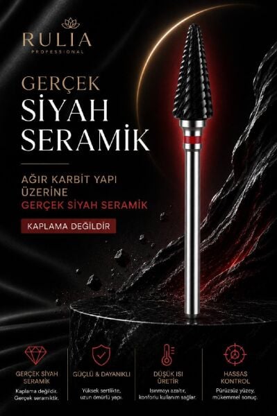 Siyah Seramik Freze Ucu Kırmızı Bant Ağır Karbit Yapı Hızlı Jel ve Protez Tırnak Söküm