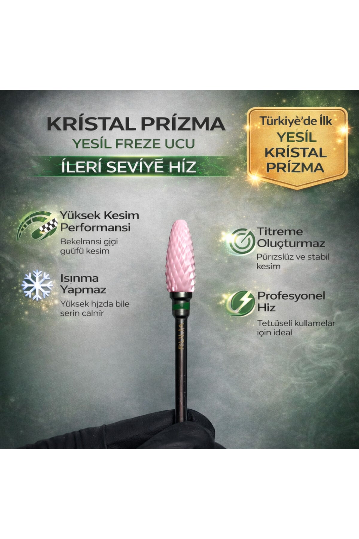 Pembe Seramik Freze Ucu | Kristal Prizma Karbit | Yeşil Bant İleri Seviye Hız