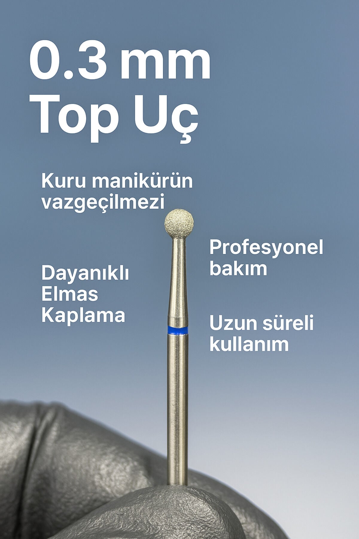 Rulia 0.3 mm Top Freze Ucu Profesyonel Manikür, Dayanıklı Elmas Kaplama ve Uzun Ömürlü Kullanım