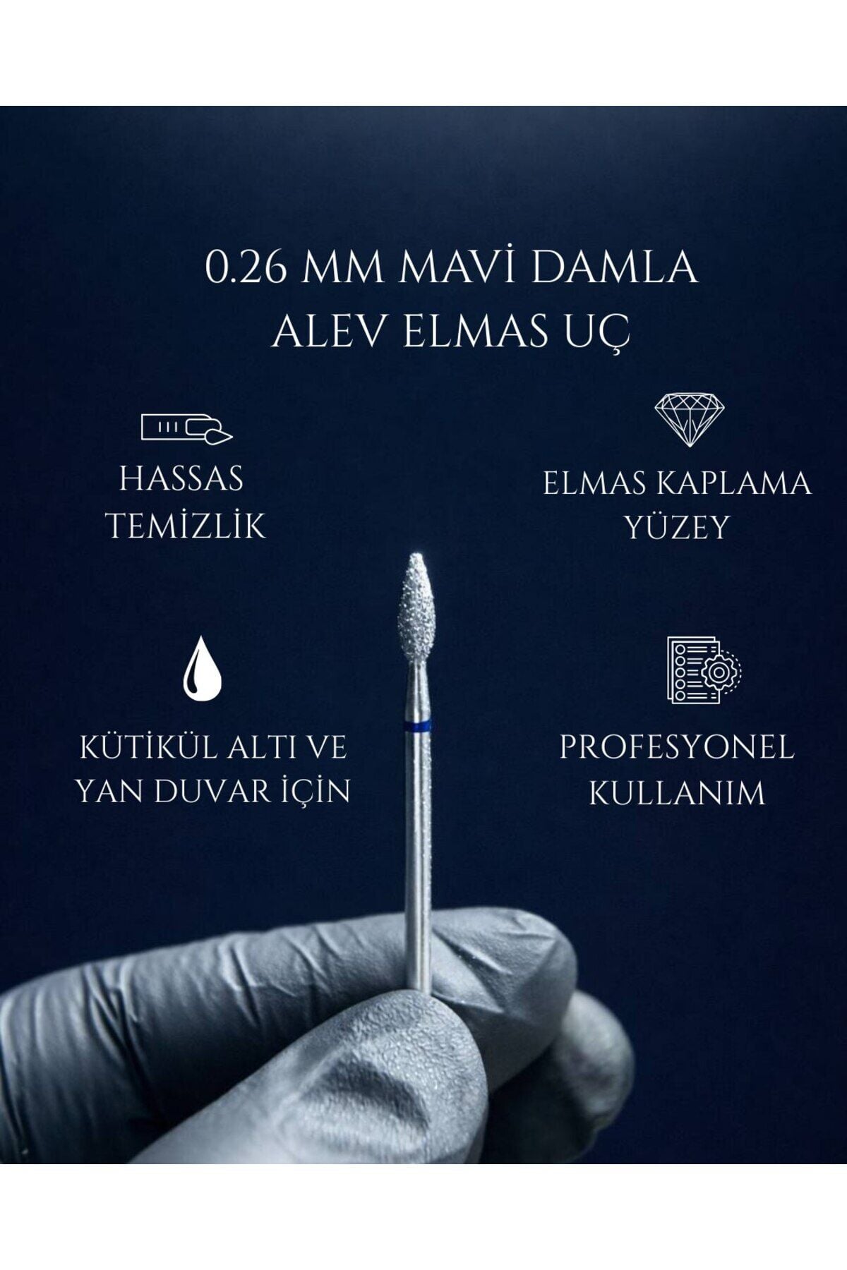 Rulia 0.26 mm Mavi Damla Alev Elmas Freze Ucu Kütikül Altı Hassas Temizlik