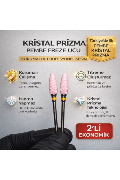 Pembe Seramik Freze Ucu | Kristal Prizma Karbit | Sarı Bant Kontrollü Kesim 2li