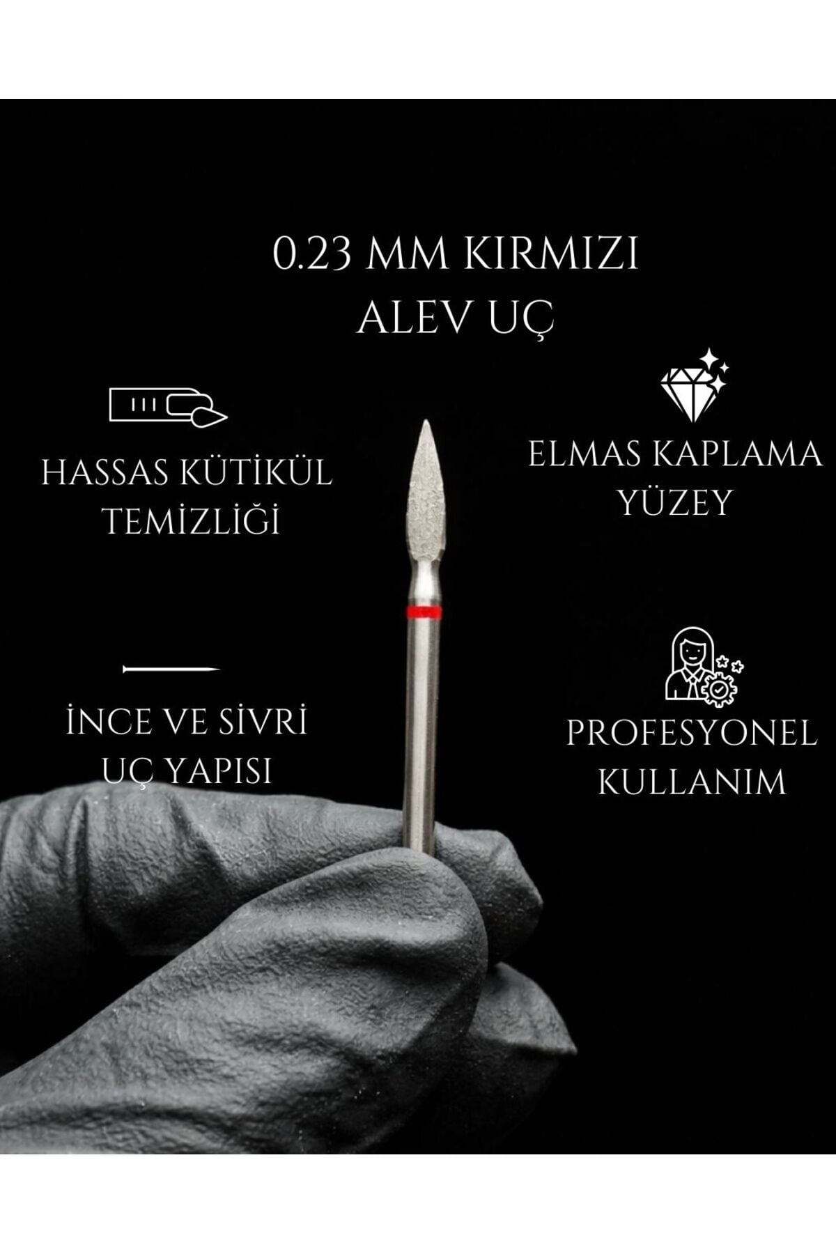 RULIA 0.23 mm Kırmızı Alev Elmas Freze Ucu | Hassas Kütikül ve Detay Temizliği