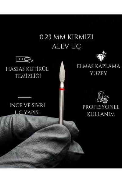 RULIA 0.23 mm Kırmızı Alev Elmas Freze Ucu | Hassas Kütikül ve Detay Temizliği
