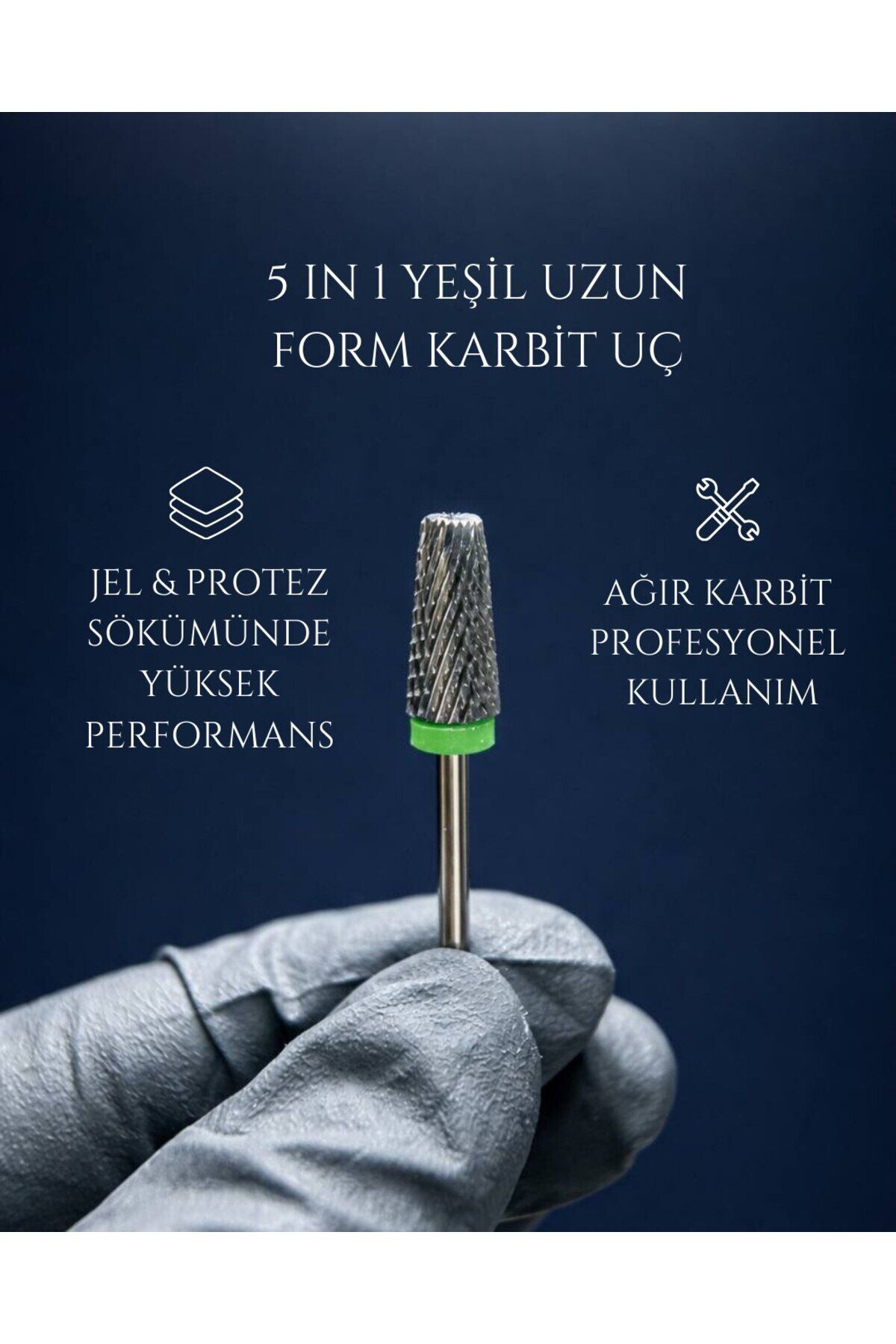 Rulia 5 in 1 Yeşil Uzun Karbit Freze Ucu Jel ve Protez Sökümde Hızlı Sonuç