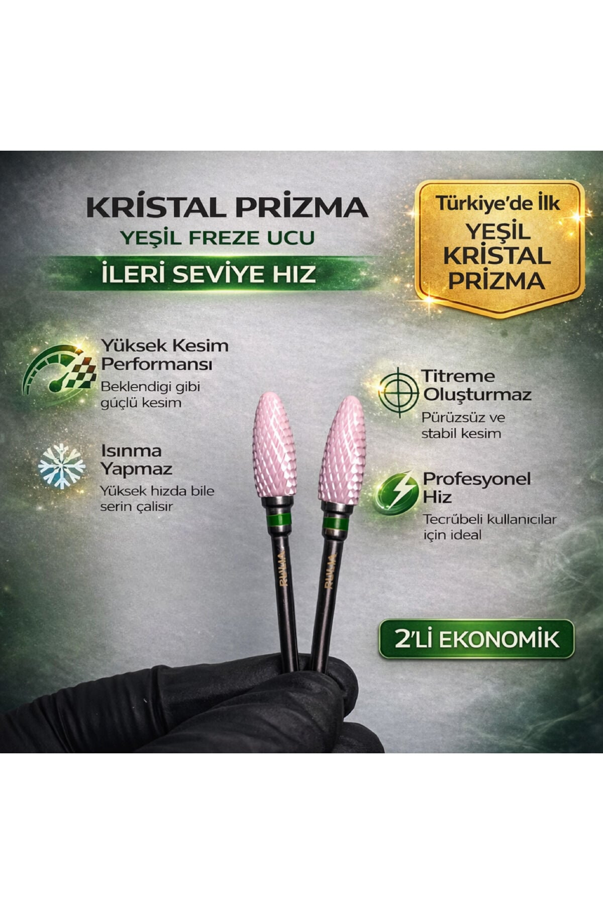 Pembe Seramik Freze Ucu | Kristal Prizma Karbit | Yeşil Bant 2li Ekonomik