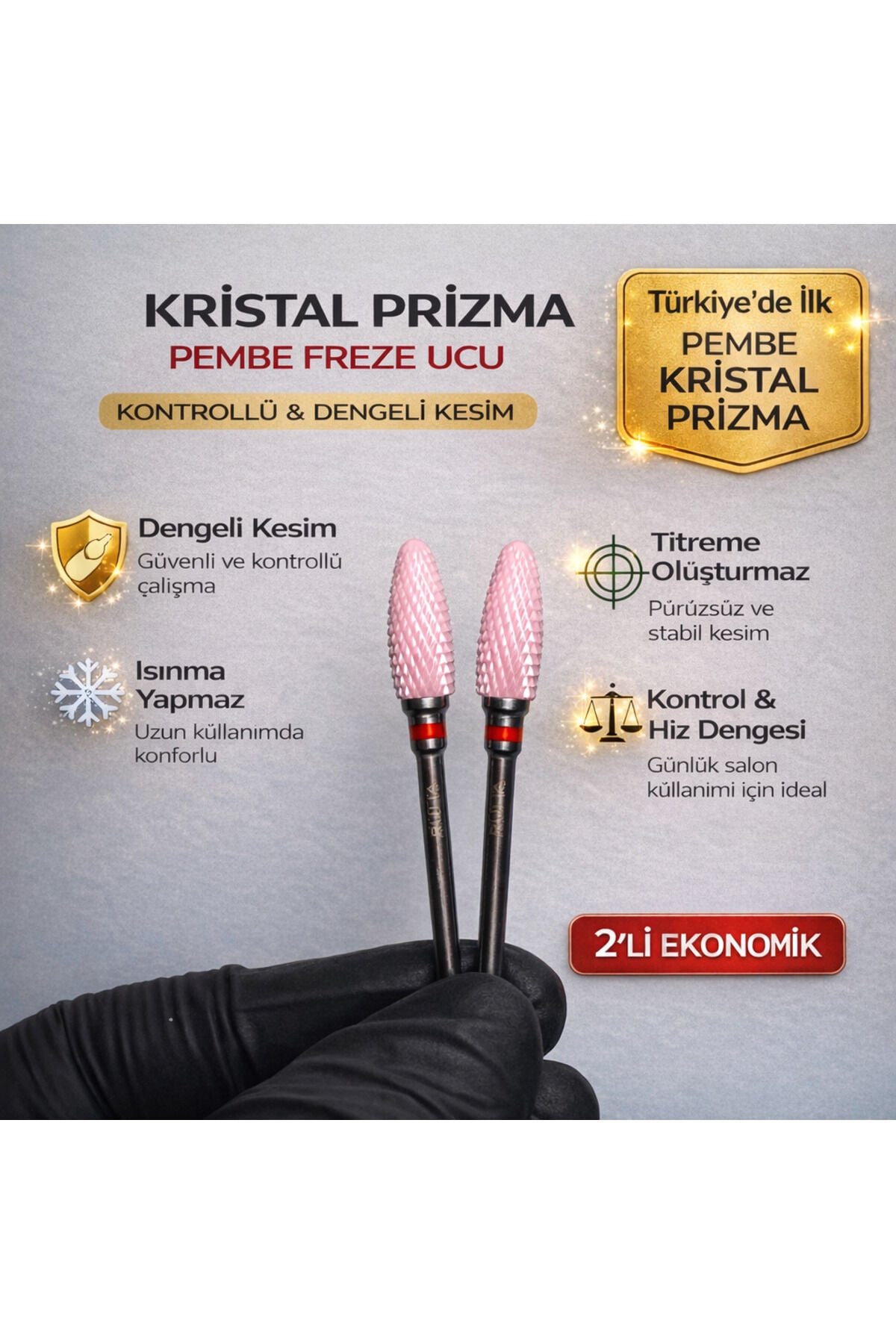 Pembe Seramik Freze Ucu | Kristal Prizma Karbit | Kırmızı Bant 2li Ekonomik