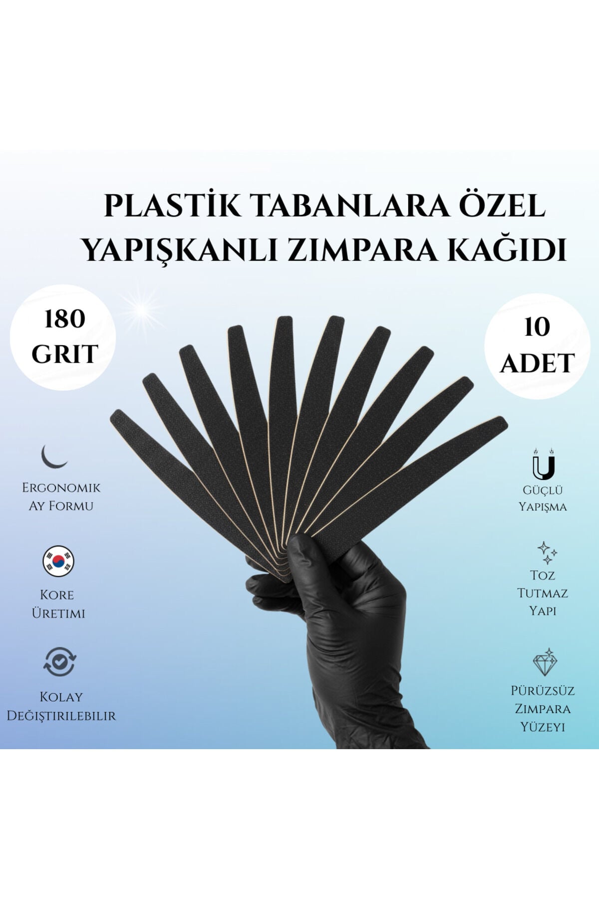 RULIA 10lu Set - 180 Grit Yapışkanlı Zımpara Kağıdı Plastik Tabanlara Özel - Kusursuz Tutuş