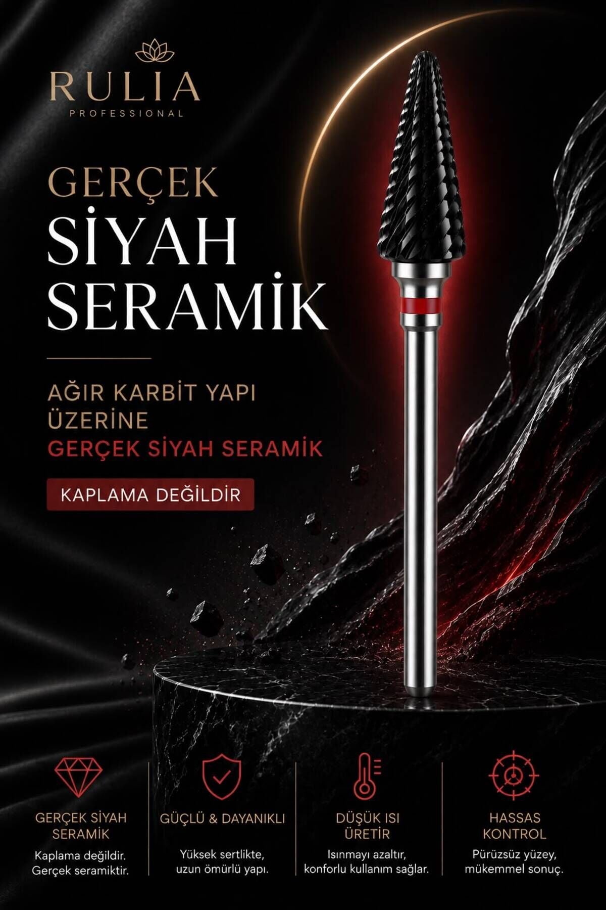 Siyah Seramik Freze Ucu Kırmızı Bant Ağır Karbit Yapı Hızlı Jel ve Protez Tırnak Söküm