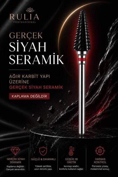Siyah Seramik Freze Ucu Kırmızı Bant Ağır Karbit Yapı Hızlı Jel ve Protez Tırnak Söküm