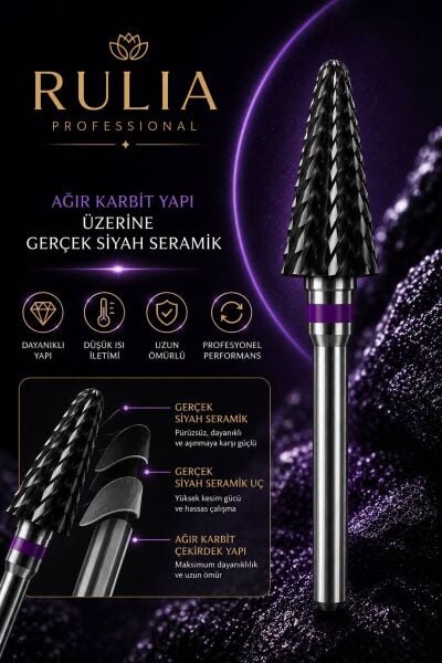Siyah Seramik Freze Ucu Mor Bant Ağır Karbit Yapı Hızlı Jel ve Protez Tırnak Söküm