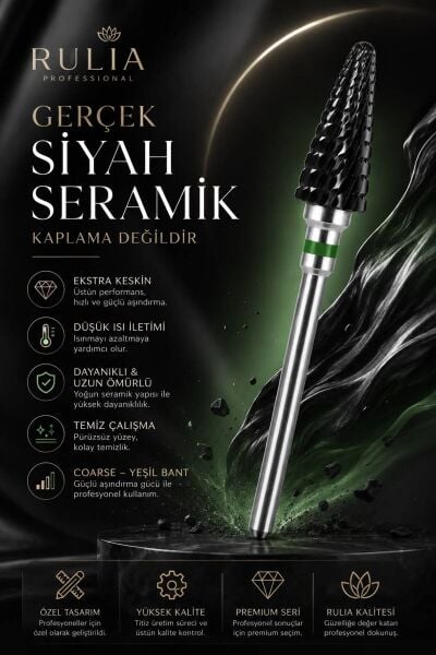 Siyah Seramik Freze Ucu Yeşil Bant Ağır Karbit Yapı Hızlı Jel ve Protez Tırnak Söküm