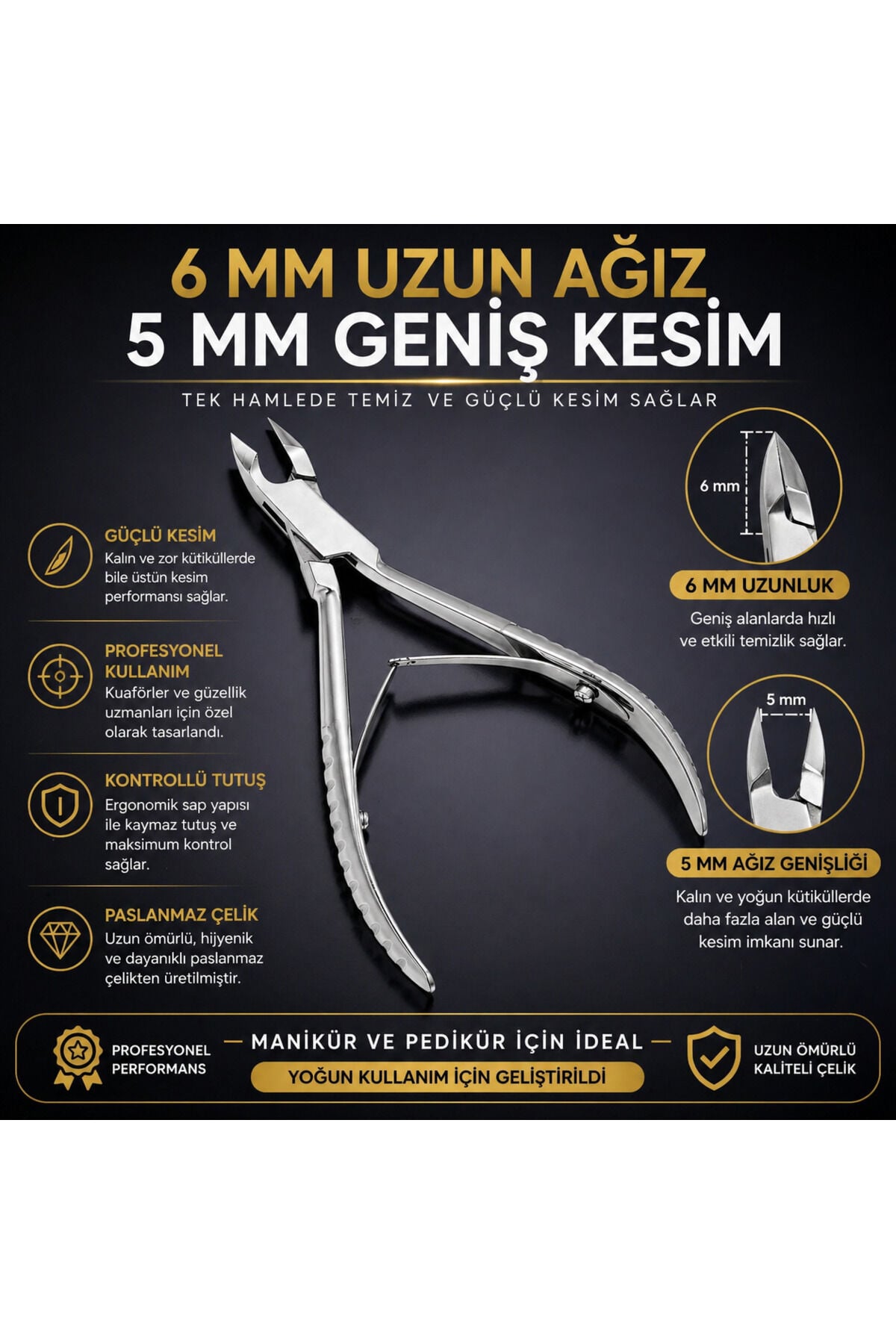 Profesyonel Kütikül Pensi 6 mm Uzun Uç 5 mm Geniş Ağız Üstün Kesim Performansı