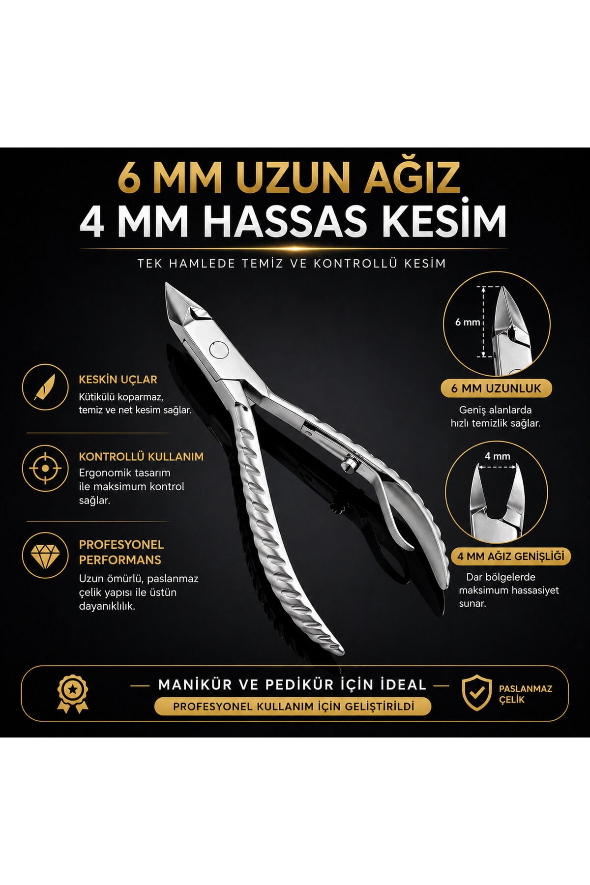 Profesyonel Kütikül Pensi 6 mm İnce Uç 4 mm Dar Ağız Hassas ve Kontrollü Kesim