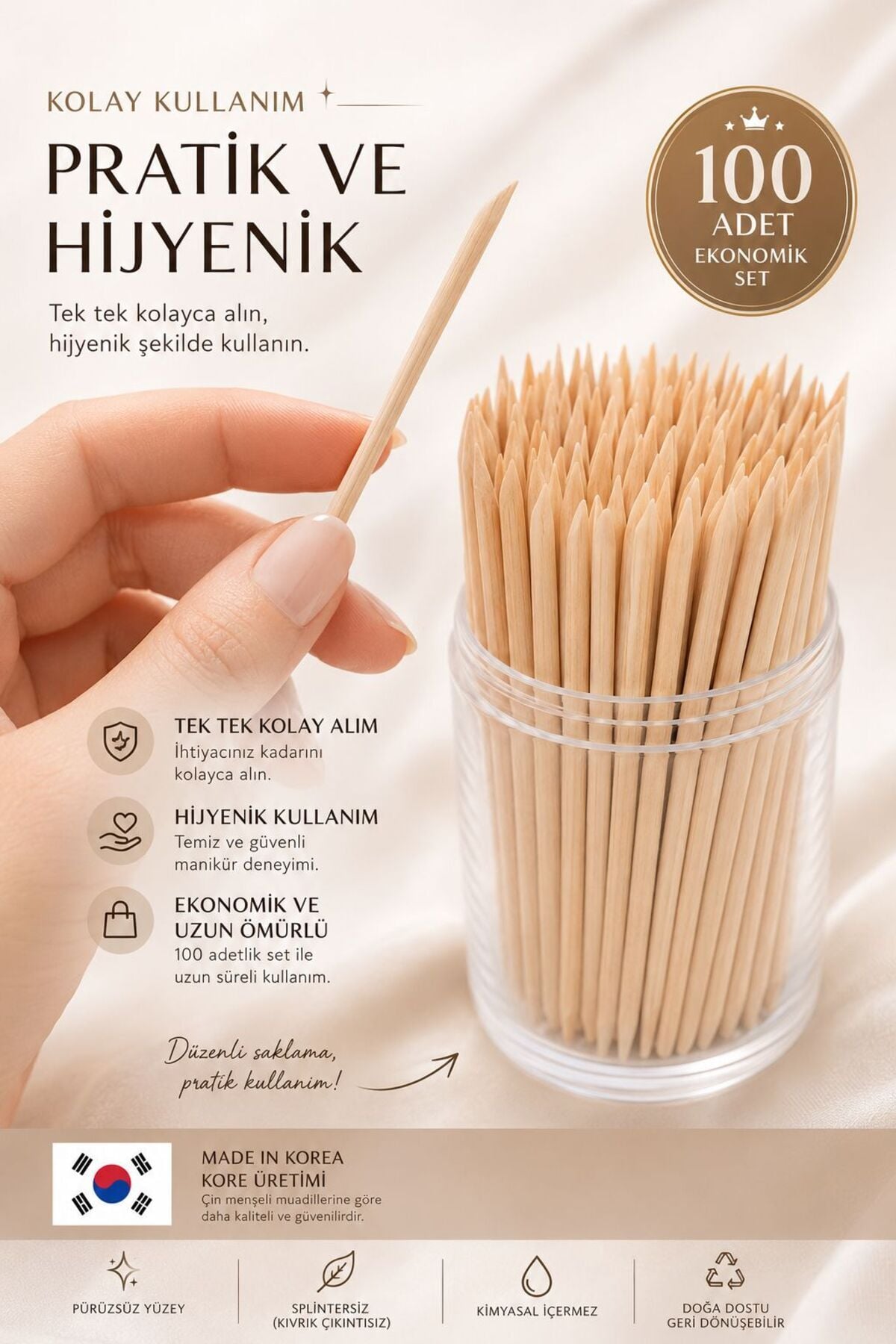 Portakal çubuğu 100'lü set-Tırnak Eti İtme Çubuğu-Kore Üretimi-Yüksek Kalite