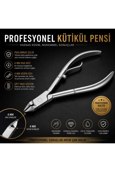 Profesyonel Kütikül Pensi 4 mm Kısa Uç - 4 mm Dar Ağız - Paslanmaz Çelik Hassas Kesim