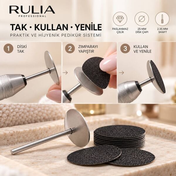 25 mm Paslanmaz Çelik Podo Disk Başlık | Ayak Törpüleme Pedi Ucu 2.35 mm Şaft