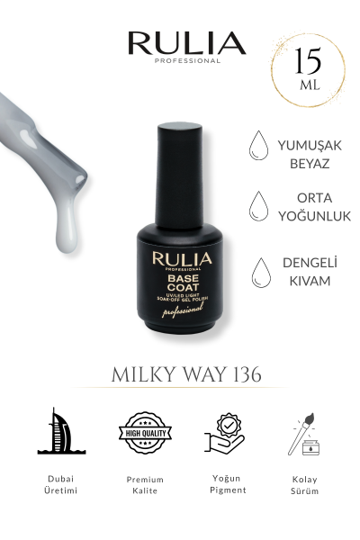 Rulia Süt Beyaz Base Coat Milky Way 136 | 15 ml | Yarı Opak Aydınlatıcı UV/LED
