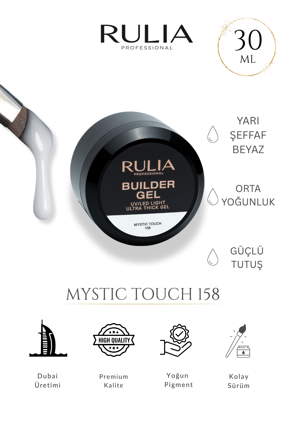 Rulia Builder Gel Mystic Touch 158 Rakı Beyazı Kamuflaj Builder Gel 30 ml