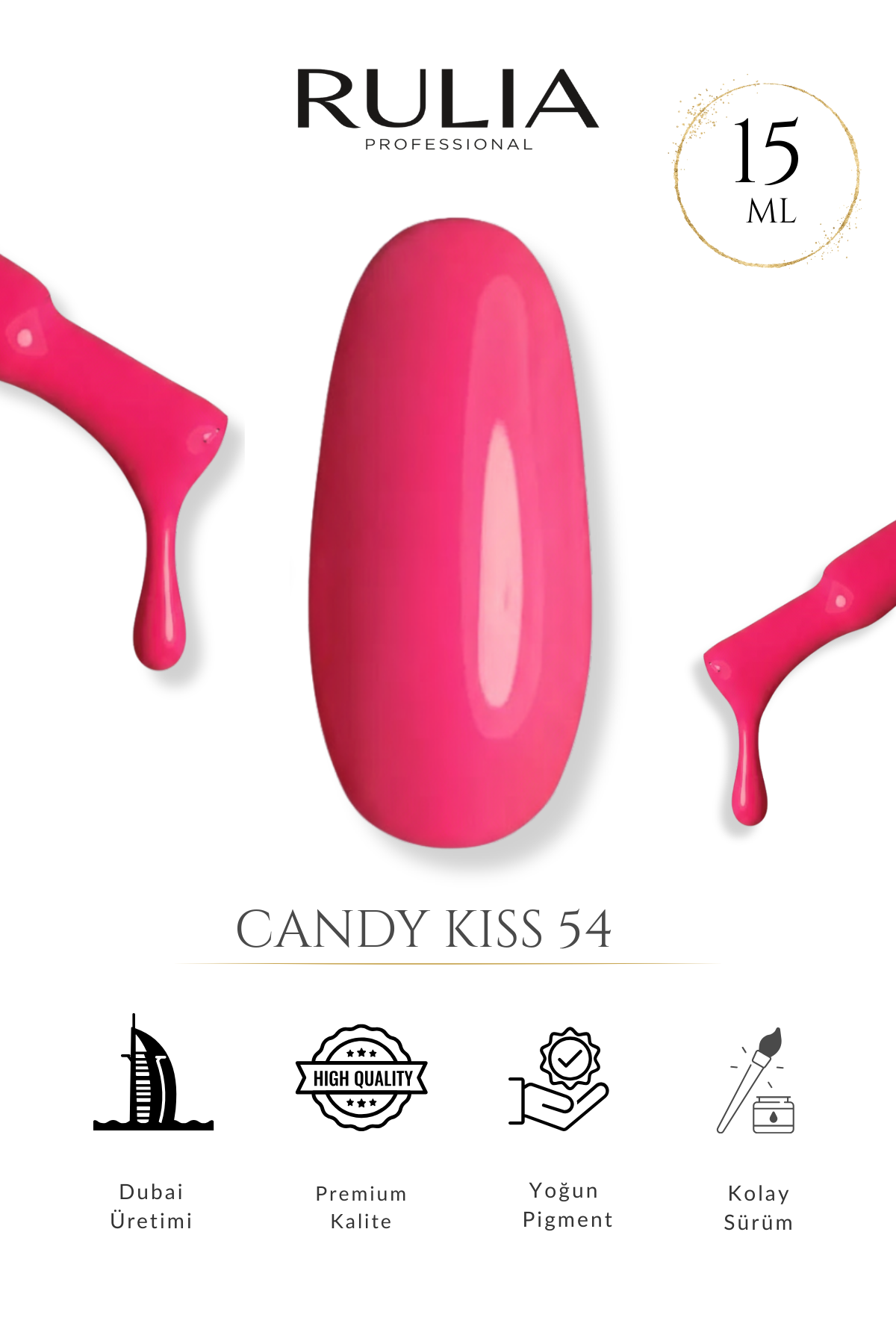 Rulia Candy Kiss 54 Neon Şeker Pembesi Kalıcı Oje 15 ml