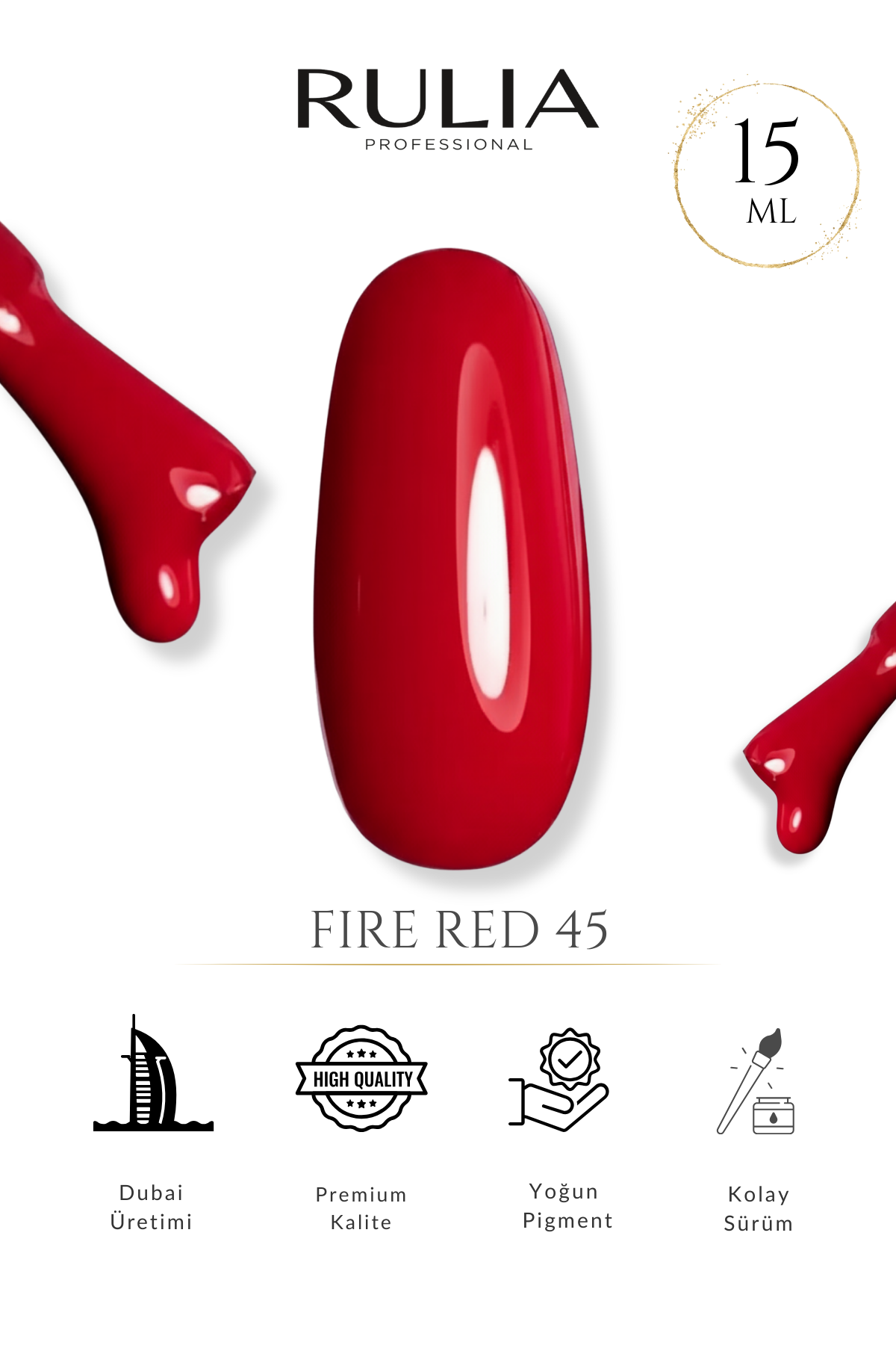 Rulia Kalıcı Oje Fire Red 45 15 ml