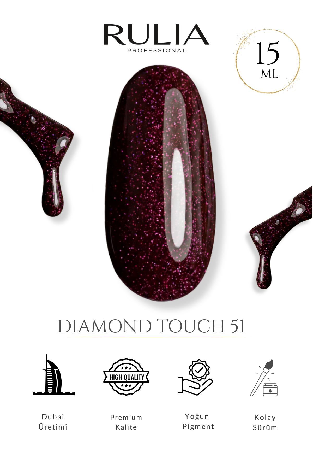 Rulia Diamond Touch 51 Simli Vişne Çürüğü Kalıcı Oje 15 ml