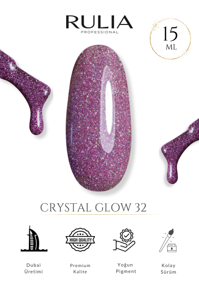 Rulia Crystal Glow 32 Pembe Mor Simli Mor Kalıcı Oje 15 ml