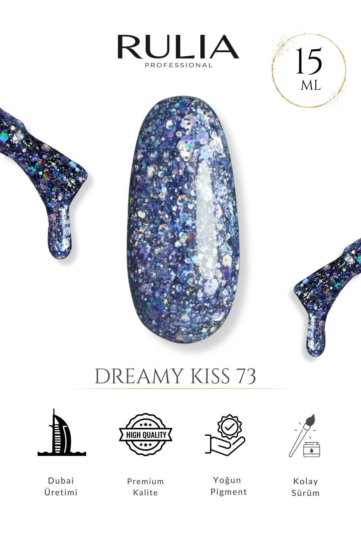 Rulia Dreamy Kiss 73 Mavi Lila Holografik Kalıcı Oje 15 ml