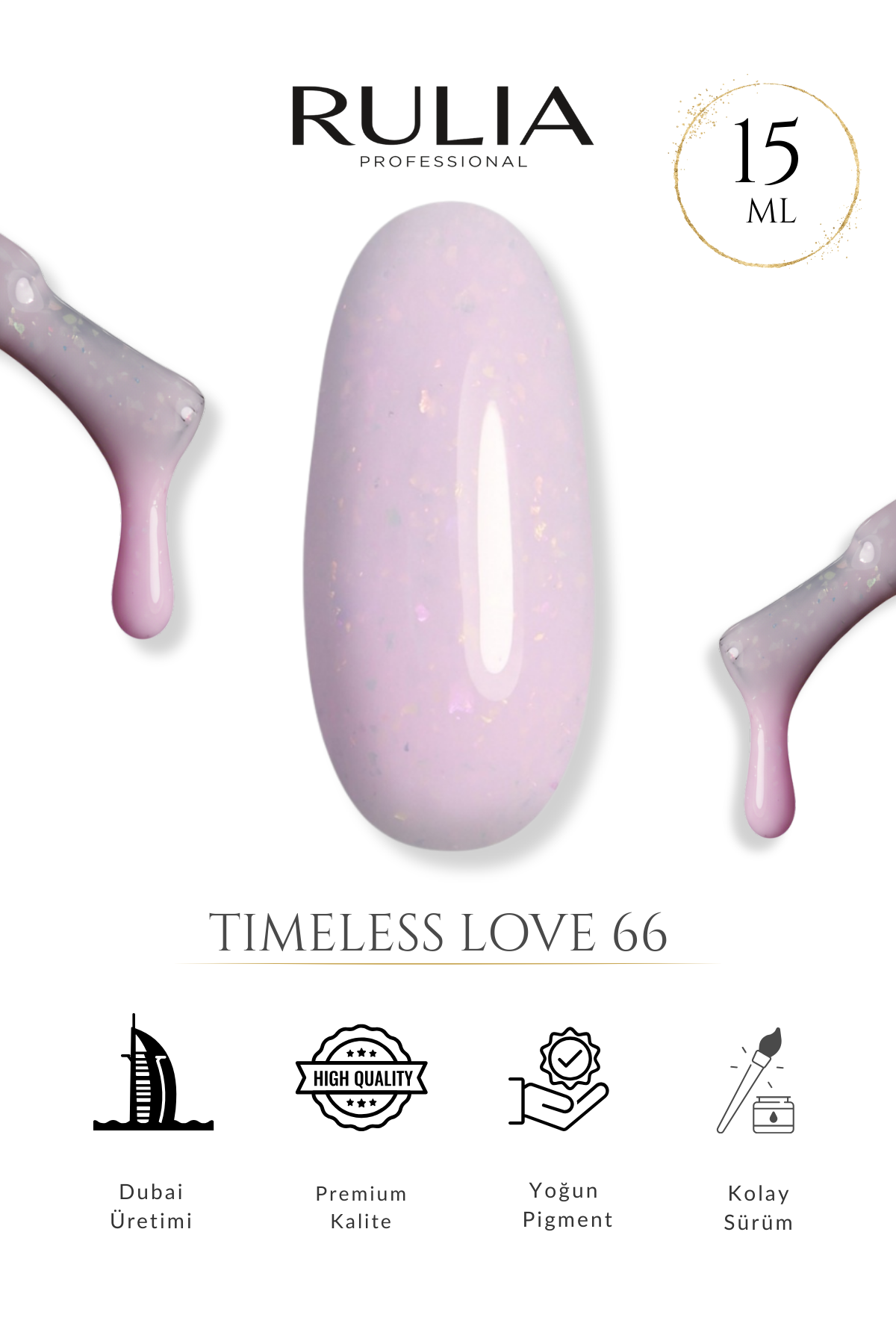 Rulia Timeless Love 66 Opal Işıltılı Açık Pembe Kalıcı Oje 15 ml