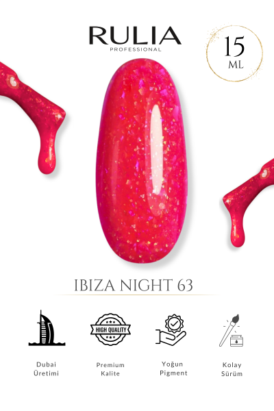 Rulia Ibiza Night 63 Simli Neon Mercan Rengi Kalıcı Oje 15 ml