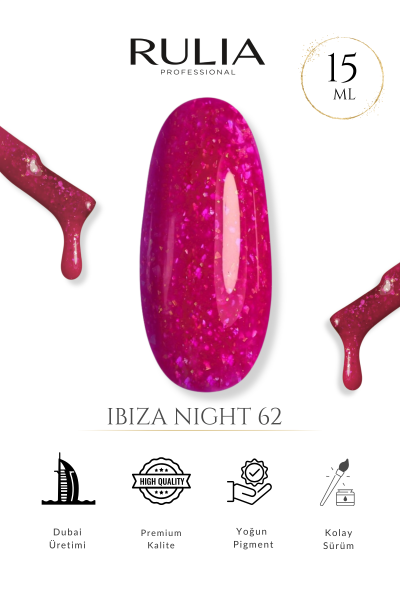Rulia Ibiza Night 62 Simli Neon Pembe Kalıcı Oje 15 ml