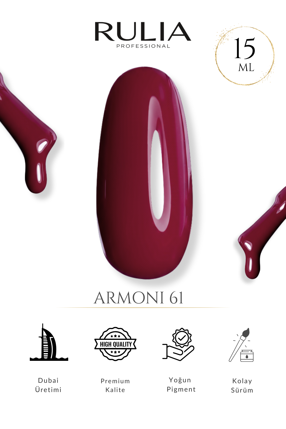 Rulia Armoni 61 Ateş Rengi Kalıcı Oje Bordo 15 ml