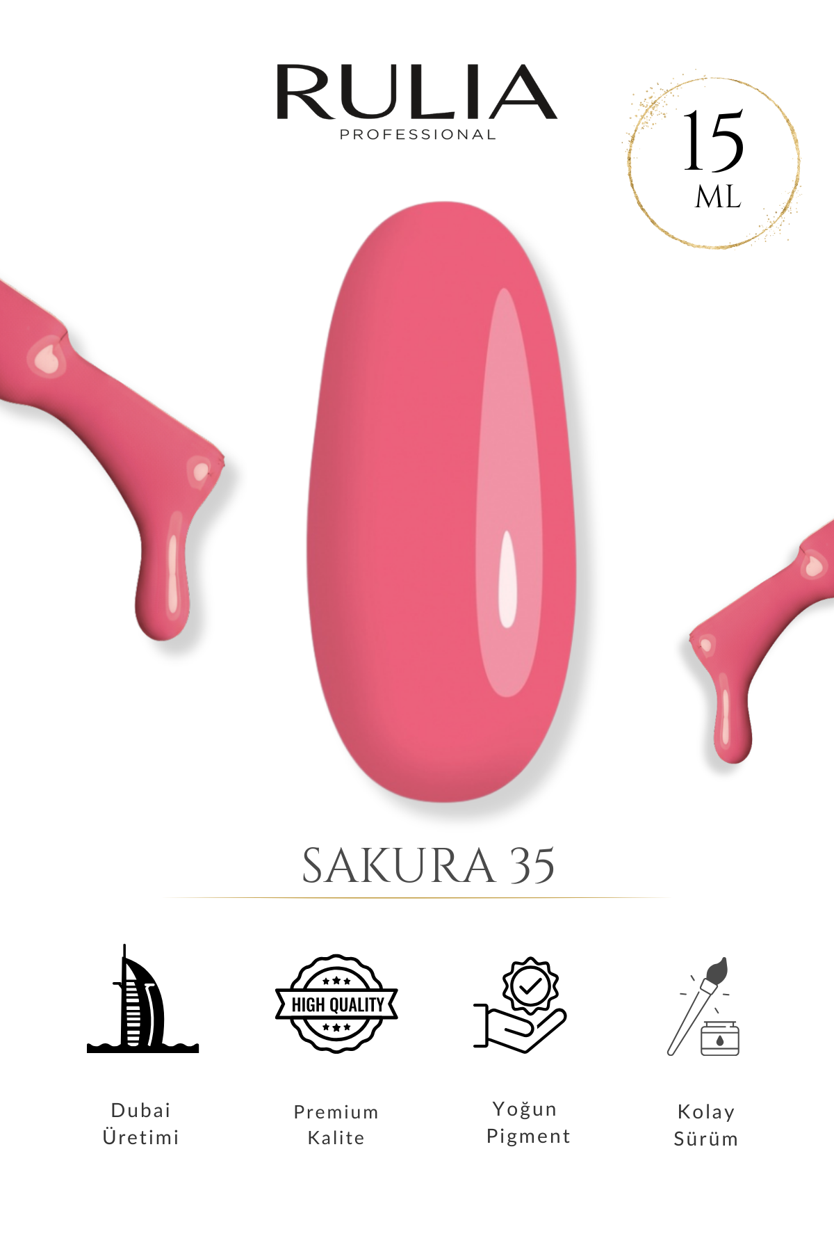 Rulia Sakura 35 Kırmızı Tonlu Koyu Pembe Kalıcı Oje 15 ml