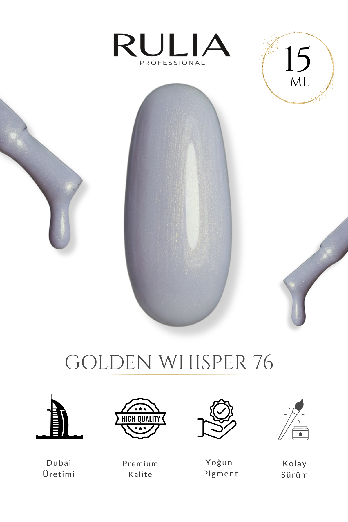 Rulia Golden Whisper 76 Altın Işıltılı Lavanta Kalıcı Oje 15 ml