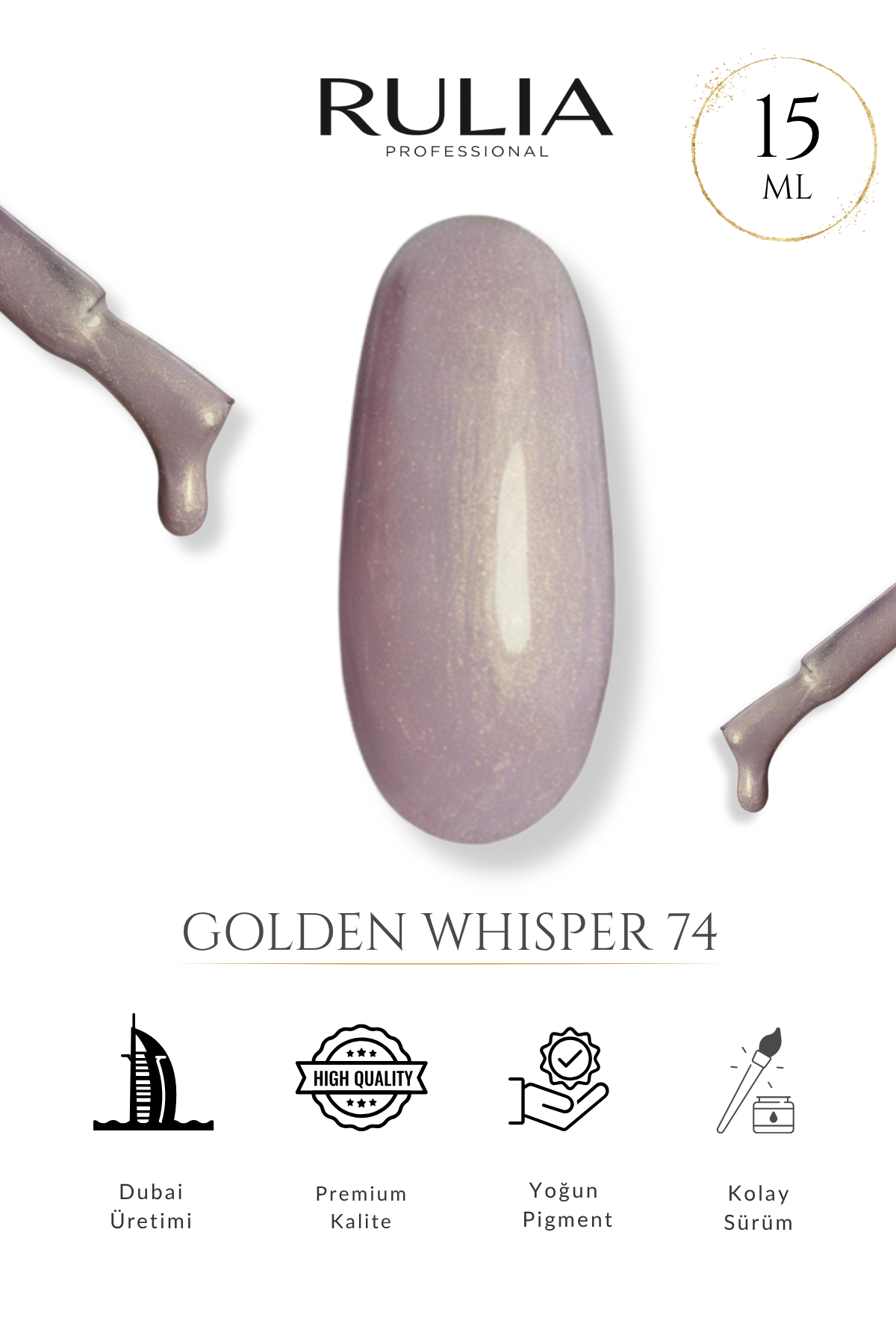 Rulia Golden Whisper 74 Lila Sedefli Kalıcı Oje 15 ml