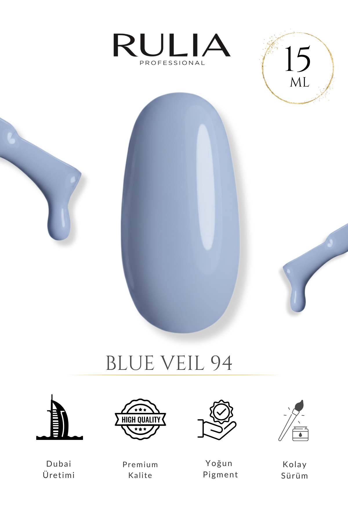 Rulia Blue Veil 94 Pastel Açık Mavi Kalıcı Oje 15 ml