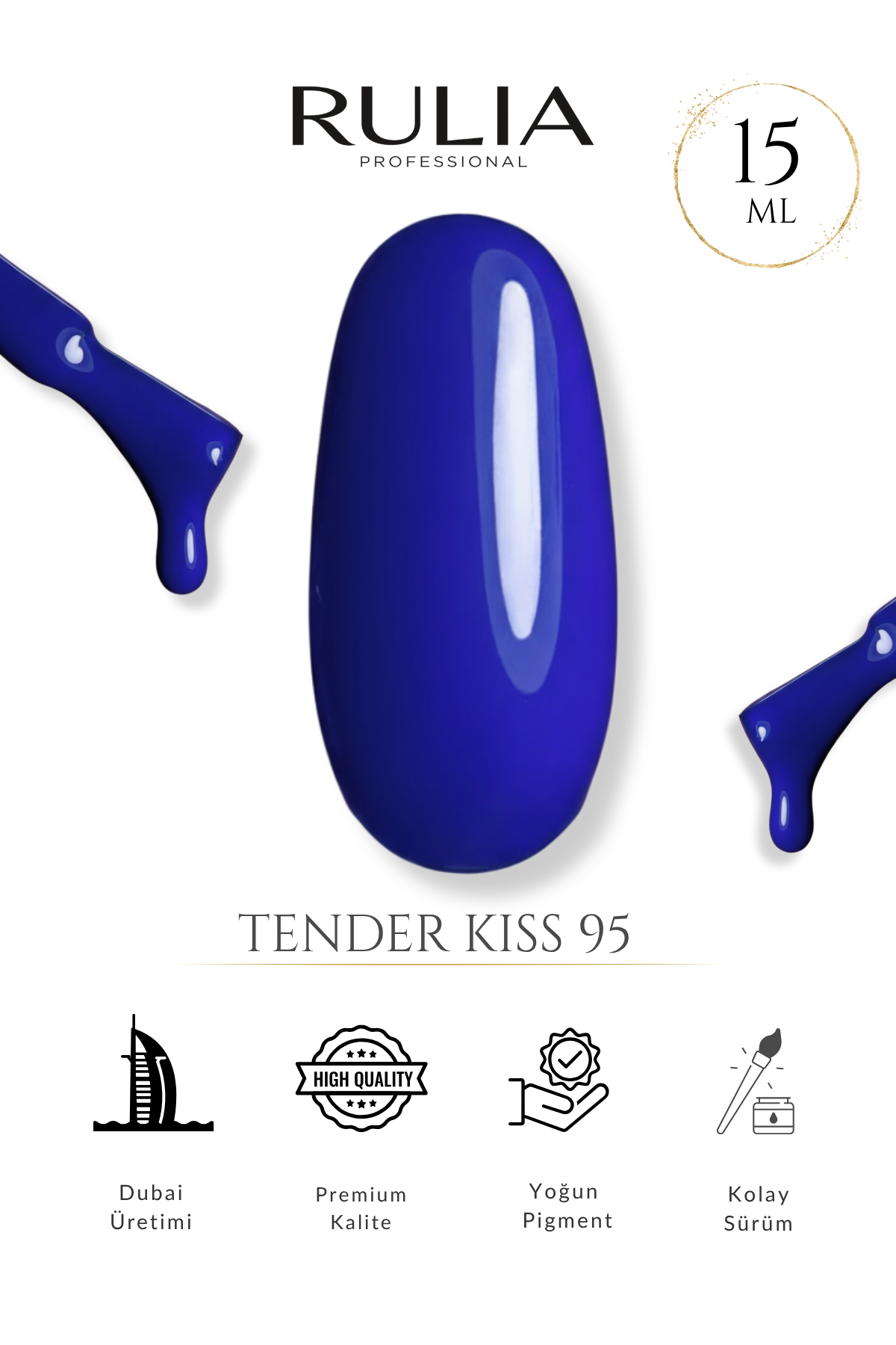 Rulia Tender Kiss 95 Safir Mavi Jel Oje Kalıcı Oje 15 ml