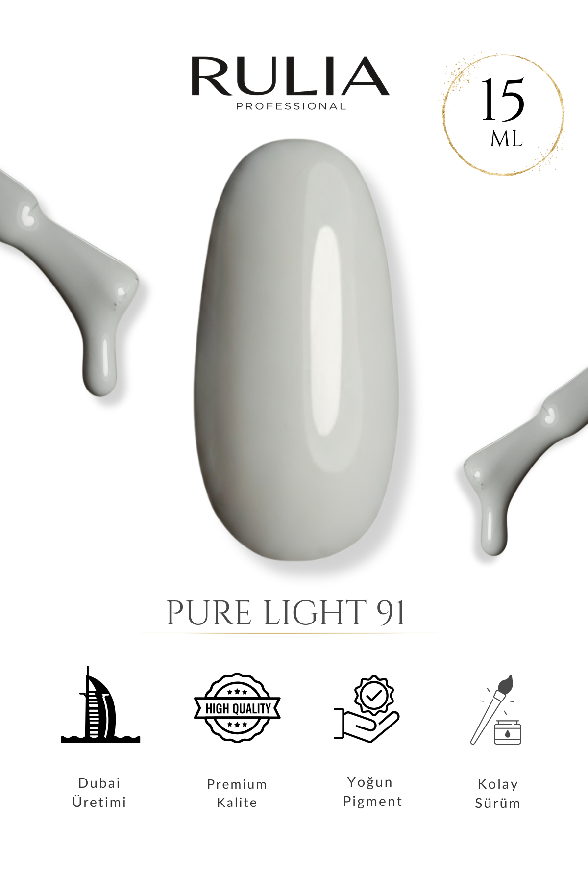 Rulia Pure Light 91 Soft Gri Kalıcı Oje 15 ml