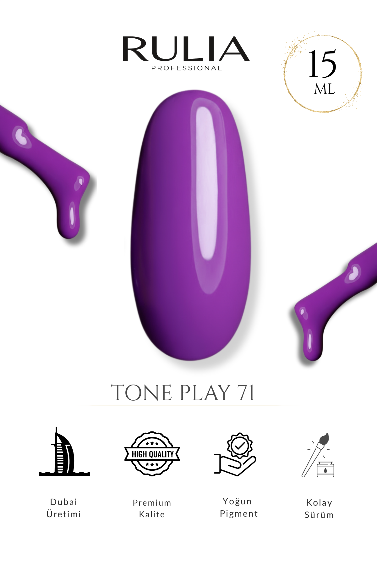 Rulia Tone Play 71 Canlı Mor Kalıcı Oje 15 ml
