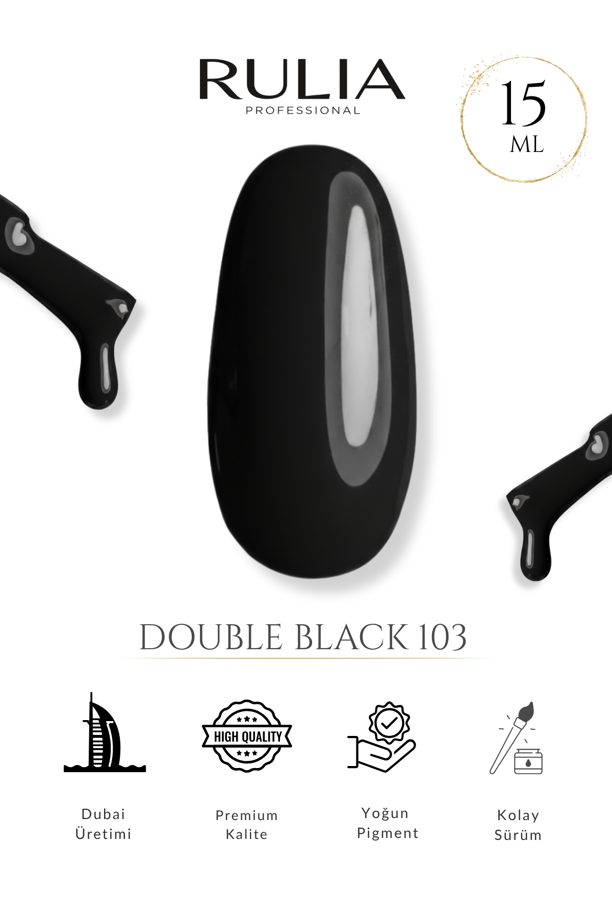 Rulia Siyah Kalıcı Oje Double Black  103 15 ml
