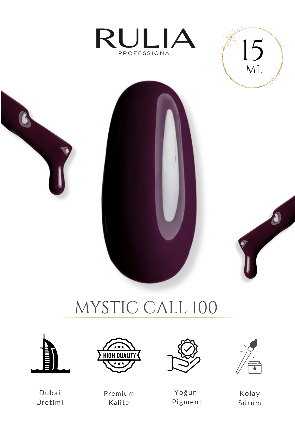 Rulia Mystic Call 100 Mürdüm Kalıcı Oje 15 ml